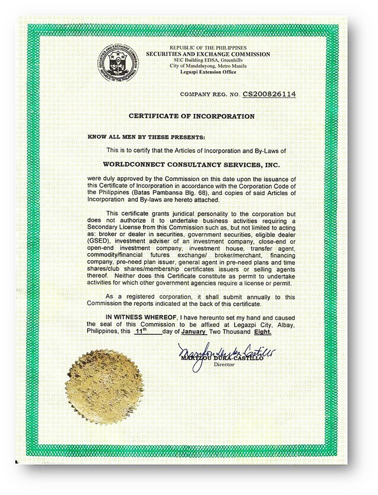 Certificate of Incorporation